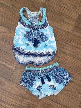 Ocean Drive Miami Blue Mandala Beach Cover-Up Set - Small